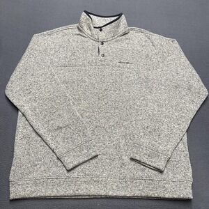 Eddie Bauer Pullover Mens 2XL Gray Sweater‎ Heather Knit Snap Mock Neck